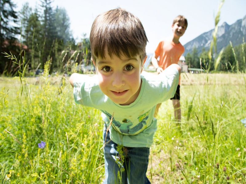 Kinder spielen in der Wiese